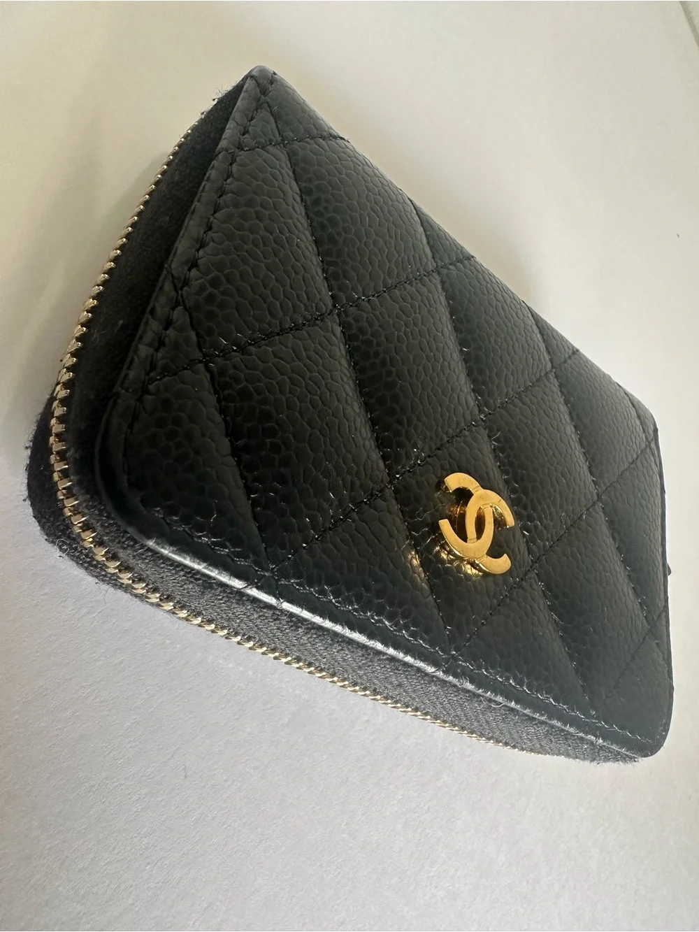 CHANEL 31-Series Black Caviar Quilted Zip Coin Purse Card Holder GHW